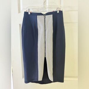 Manning Cartell Navy Pencil Skirt with Silver Center Panel AUS 12 US 8